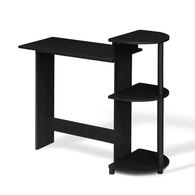 Compact Black Wood Computer Desk with Shelves