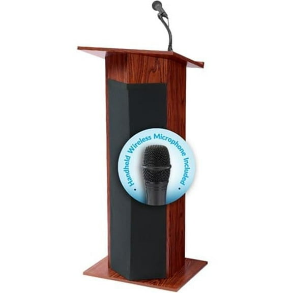 111PLS-MY-LWM-5 Power Plus Lectern with Wireless Handheld Mic, Mahogany