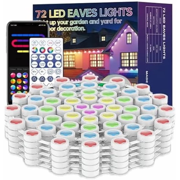 111ft Outdoor RGB Eaves Lights, Preset 72 Lighting Modes, AppRemoteBluetoothWiFi Control, IP65 Waterproof, Alexa & Google Assistant Compatible, DIY LED for Holiday, Home & Garden