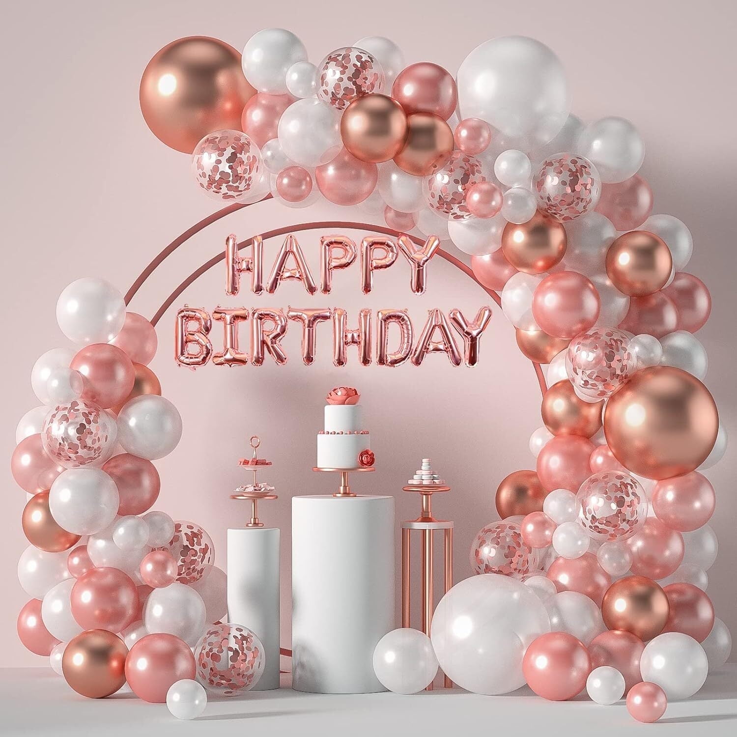 111pcs Pink birthday party Decoration Wreath Arched Set , Pink and Colorful Paper Fragments Birthday Balloon Pink Birthday Decoration Ladies, Girls, Princesses, Engagement Wedding Party Decoration
