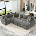 thumbnail image 1 of Quick-Convert 112.2" Sofa Bed with Storage Ottoman & USB Charging Ports, Chenille Sectional with 3 Pillows for Small Apartments, Grey, 1 of 7