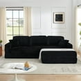 thumbnail image 1 of 112.6" Cloud Couch, Sectional Couches for Living Room, Black Modern Sectional Sofa with L-Shape Chaise, Corduroy Upholstered, Unfolds to Bed, No Assembly Required, 1 of 14