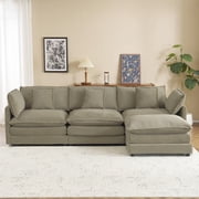 112.6 Modern Sofa Modular Sofa Couch Upholstered Corduroy L-Shape Sectional Sofa with Side Storage Pockets for Living Room