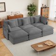 thumbnail image 1 of 112.6" Modern Sofa Modular Sofa Couch Upholstered Corduroy Sectional Sofa with Side Storage Pockets and Three Movable Ottomans for Living Room (Dark Grey), 1 of 12