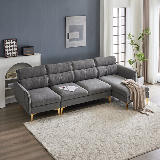 112" Convertible Sectional Sofa Couch, Modern Boucle Yarn Fabric L