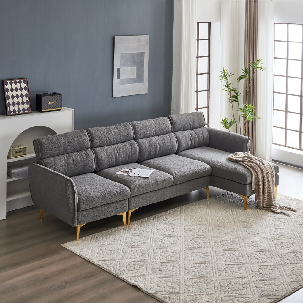112 Inches Modern 4Seater Sectional Sofa, Boucle LShape Sofa with