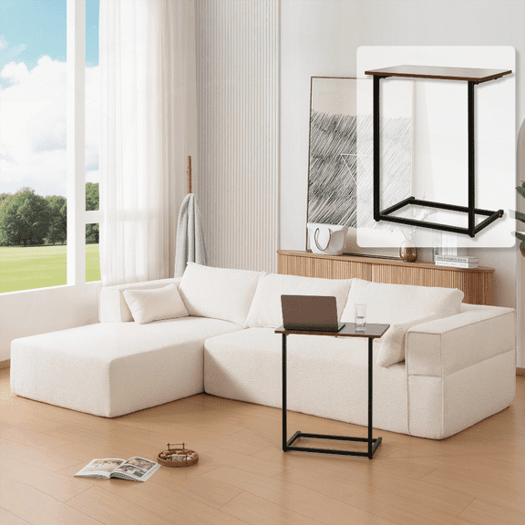 112" Modular Sectional Sofa with Free Side Table | Wide Seat | Fully Compressed | Wrinkle-resistant Boucle Fabric Couch for Living Room | No Assembly Needed | 3 Color Options