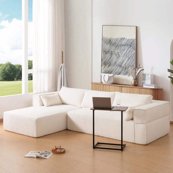 Modern 4-Seat Modular Sectional Sofa with Side Table for Living Room, L-Shaped Couch Set with Wide Seat,Chaise, Fully Compressed, No Assembly Required, Beige