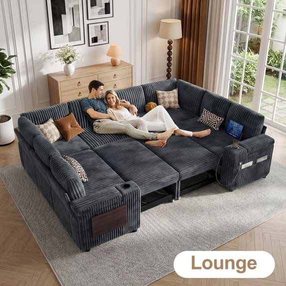 112" Modular Sectional Sofa, U Shaped 8-Seater Sleeper Sofa with Pull ...