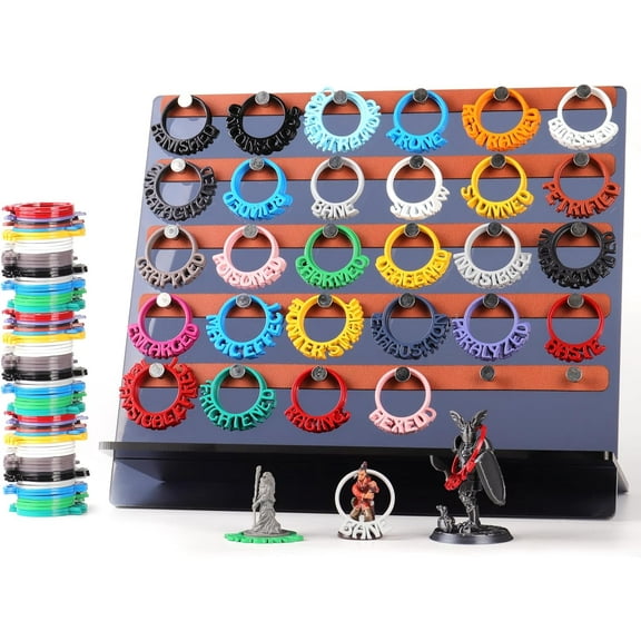 112 PCS Metal DND Condition Rings with Holder, DND Miniatures Status Rings in 28 Markers, Byhoo DND Condition Accessories Gifts for RPG Tabletop Games