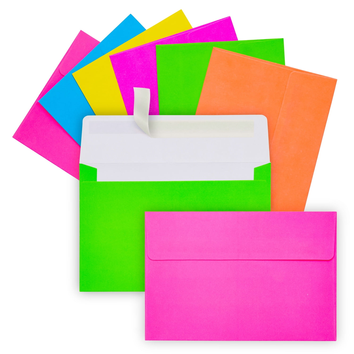 112 Pack Neon Envelopes, Self-Adhesive, for 4x6 In