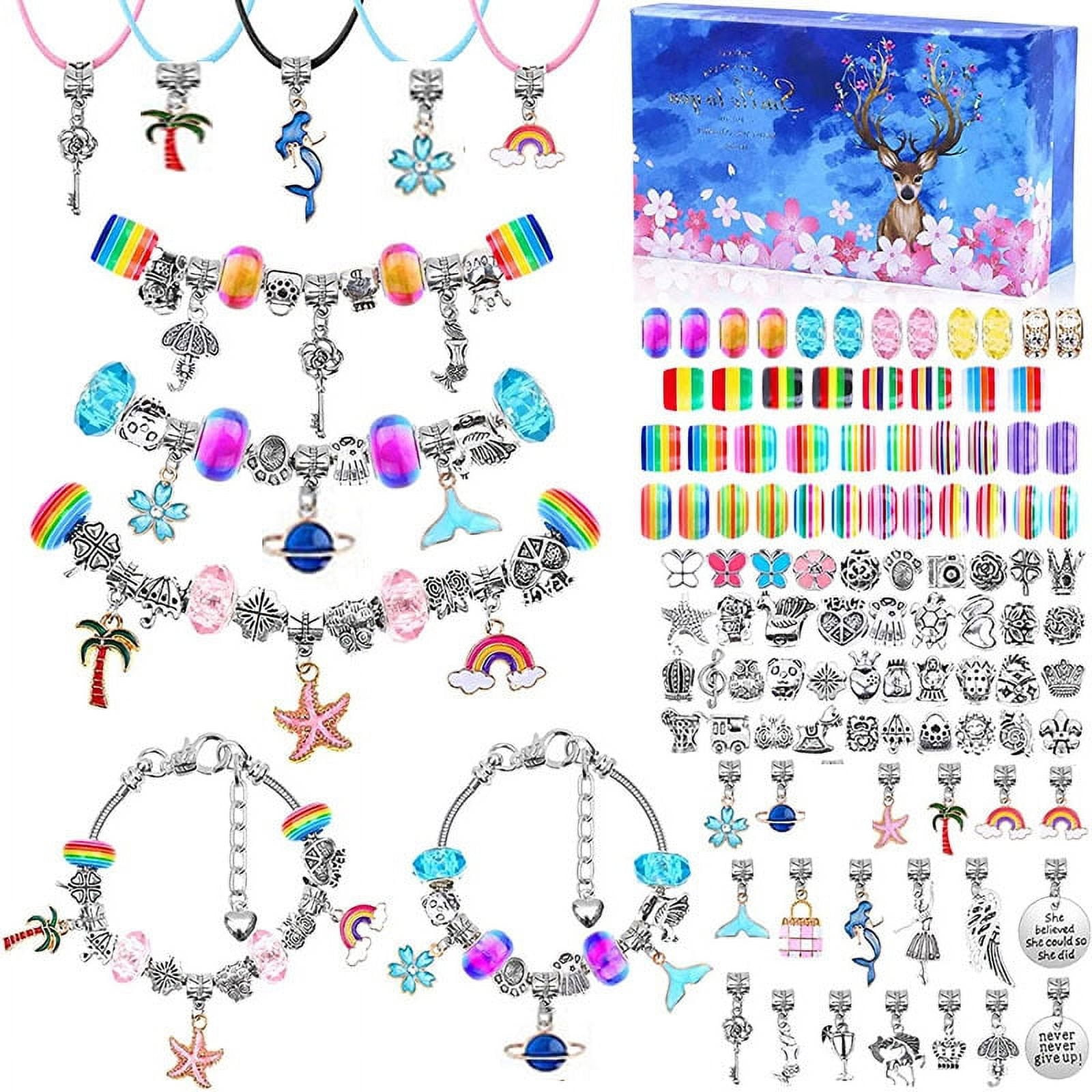 Charm Bracelet Making Kit, 112 Pcs DIY Jewelry Making Kit with  Bracelet,Pendant,Beads,Charms and Necklace String for Bracelets Craft &  Necklace Making, for Teen Girl Gifts Ages 8-12Y 