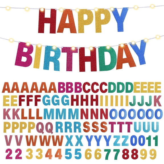 112 Pcs DIY Letter Kit Glitter Customizable Banner Letters Include 107 Letters and Numbers 3 Rope and 2 Needles for Birthday Halloween Christmas Wedding Valentine Party Decor(Rainbow)