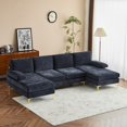 thumbnail image 1 of 112" Sectional Sofa, U Shaped Chenille Sofa Set, 4 Seat Convertible Couch, Sleeper Sofa Bed with Double Chaise for Living Room, Blue, 1 of 4