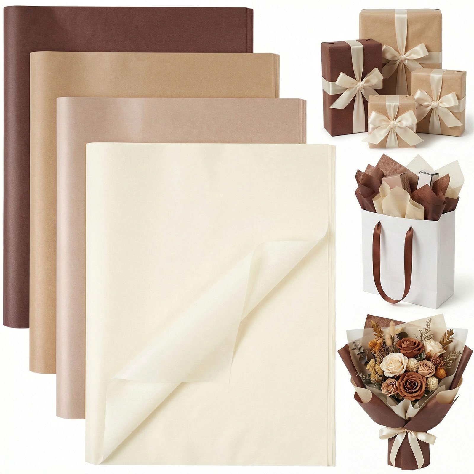 112 Sheets Tissue Paper – 20 x 14 Inch, for Gift Bags, Mother's Day, DIY Crafts, Gift Wrapping, Decor, Available in Blue, Brown, Green, Multi, Orange, Purple, Red, and White