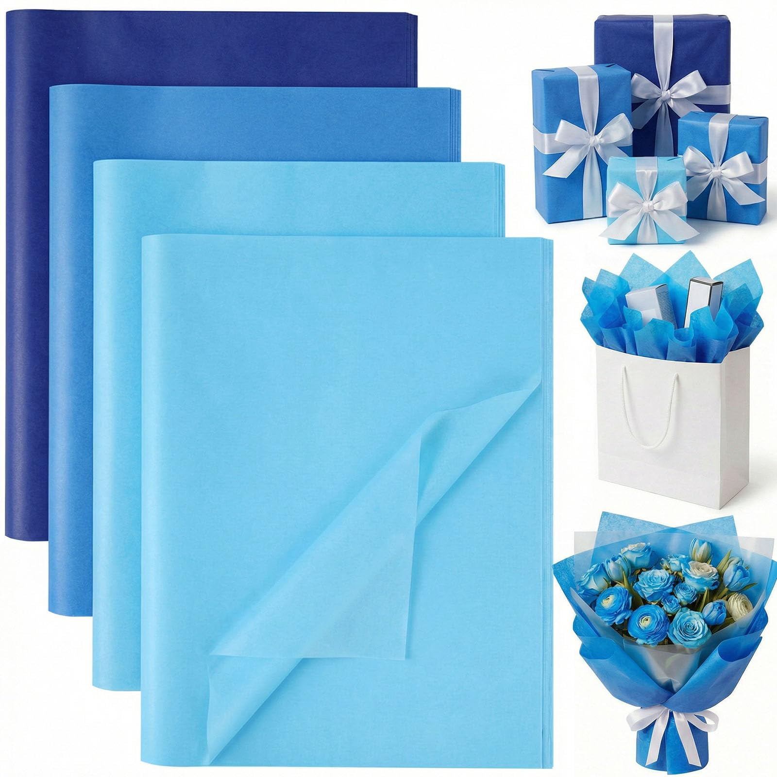 112 Sheets Tissue Paper – 20 x 14 Inch, for Gift Bags, Mother's Day, DIY Crafts, Gift Wrapping, Decor, Available in Blue, Brown, Green, Multi, Orange, Purple, Red, and White