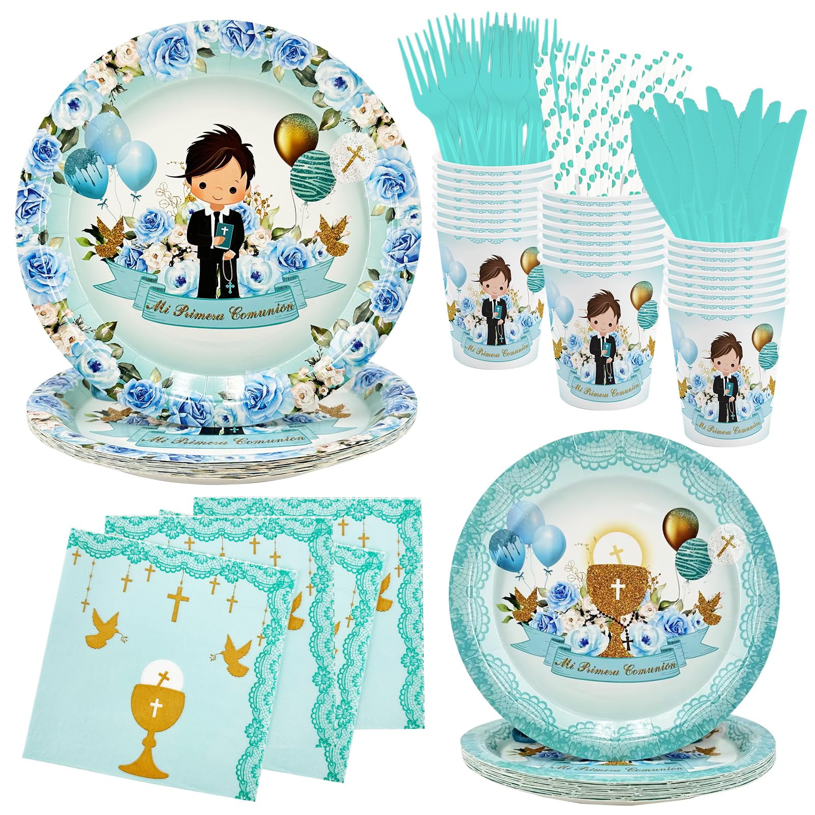 112 ZS23PCS Mi Primera Comunion Baptism Plates Napkins Cups Decorations