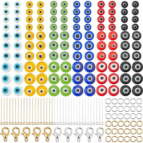1120 Pcs Evil Eye Pendants Making Kits Include Handmade Lampwork Glass Beads Brass Pins and Zinc Alloy Lobster Claw Clasps for DIY Bracelet Necklace Jewelry Making