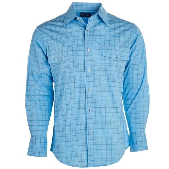 112324689 Wrangler Wrinkle Resist Blue Plaid Two Pocket Snap