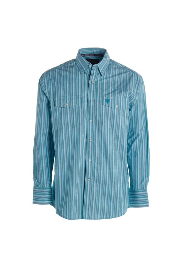 112324947  Mens Wrangler George Strait Teal Striped Two Pocket Snap Shirt Long Sleeve