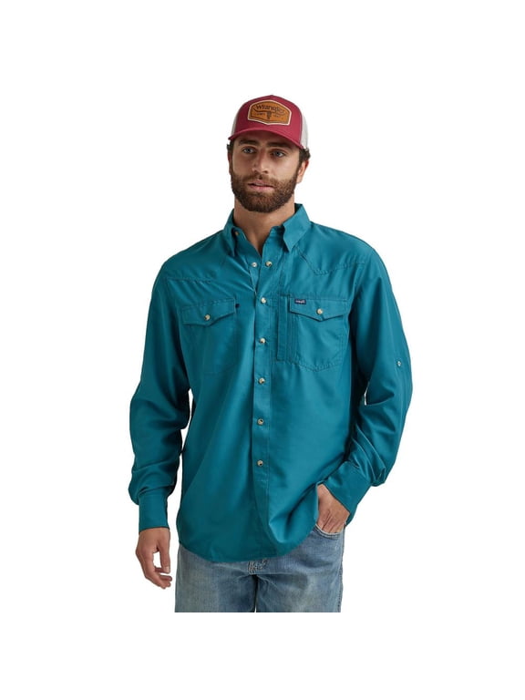 112326173 Wrangler Teal Solid Performance Snap Shirt