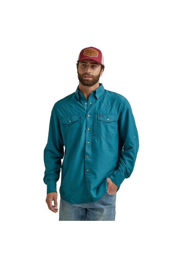 112326173 Wrangler Teal Solid Performance Snap Shirt
