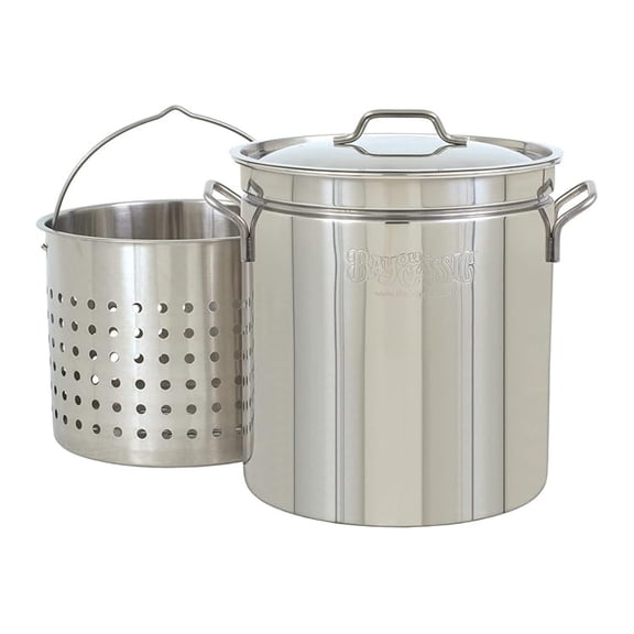 1124 24-qt Stainless Stockpot w/Lid And Basket Includes Vented Lid Perforated Stainless Steel Basket Perfect For Steaming Boiling and Frying
