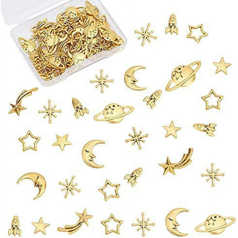 112PCS Moon Star Resin Fillers Zinc Alloy Resin Charms Epoxy Resin Supplies  Cosmos Themed Epoxy Resin Fillers for Resin Jewelry Making (Gold) 
