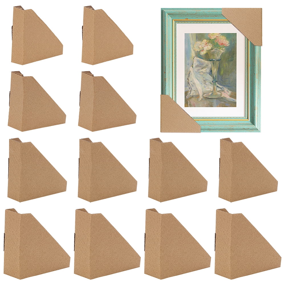 112Pcs 4 Styles Triangle Paper Picture Frame Corner Protectors Painting Artworks Corner Guards Goldenrod 117-140x181-215x1.7mm 28pcs/style