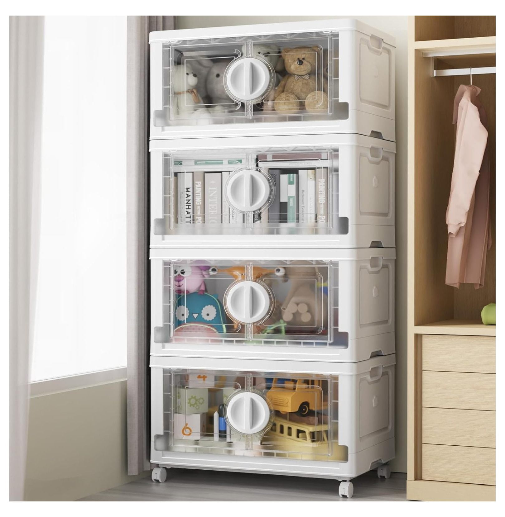 112gal/448qt Collapsible Storage Bins with Lids, Stackable Closet