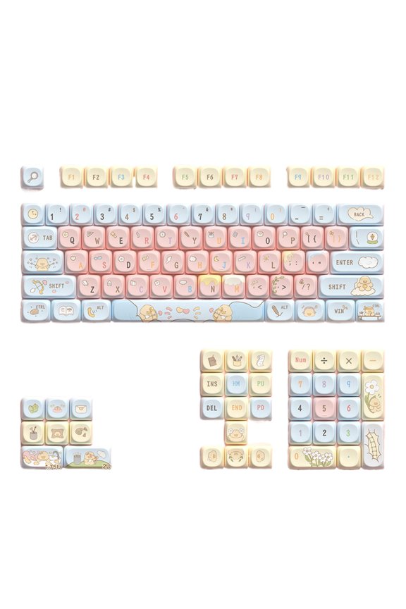 112keys Cartoon Animal Keycaps MCA Profile 5Sides Heat Sublimated For Mechanical Keyboards Switches Keycap Set