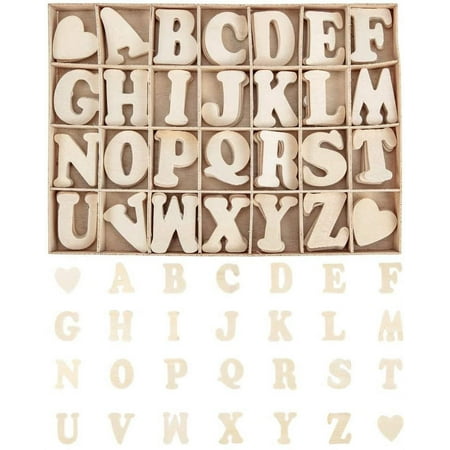 112pcs 1.5 Inch Wooden Letters A~Z Heart Set- Small Wooden Capital Letters with Storage Tray - Wooden Alphabet Craft Letters Smooth Natural Wooden for Arts Crafts DIY Wedding Display Decor