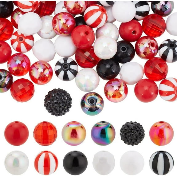 112pcs 16mm Acrylic Bubblegum Beads - Red Black Round Loose Beads for Pen Garland Jewelry Bracelet Phone Bag Chain Making Wedding Mother's Day Decoration