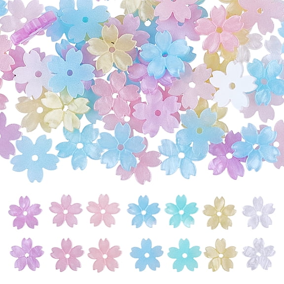 112pcs Cherry Blossom Flower Beads 7 Colors Acrylic Flower Beads Spacer Loose Beads Mini Floral CharmsDIY