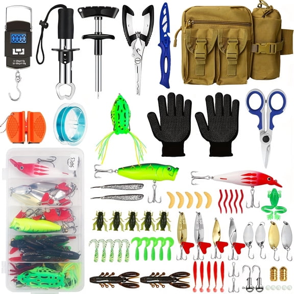 112pcs Portable Fishing Tool Kit with Pliers, Hook Remover & Scissors for Freshwater/Saltwater. Perfect Gift For 2026.