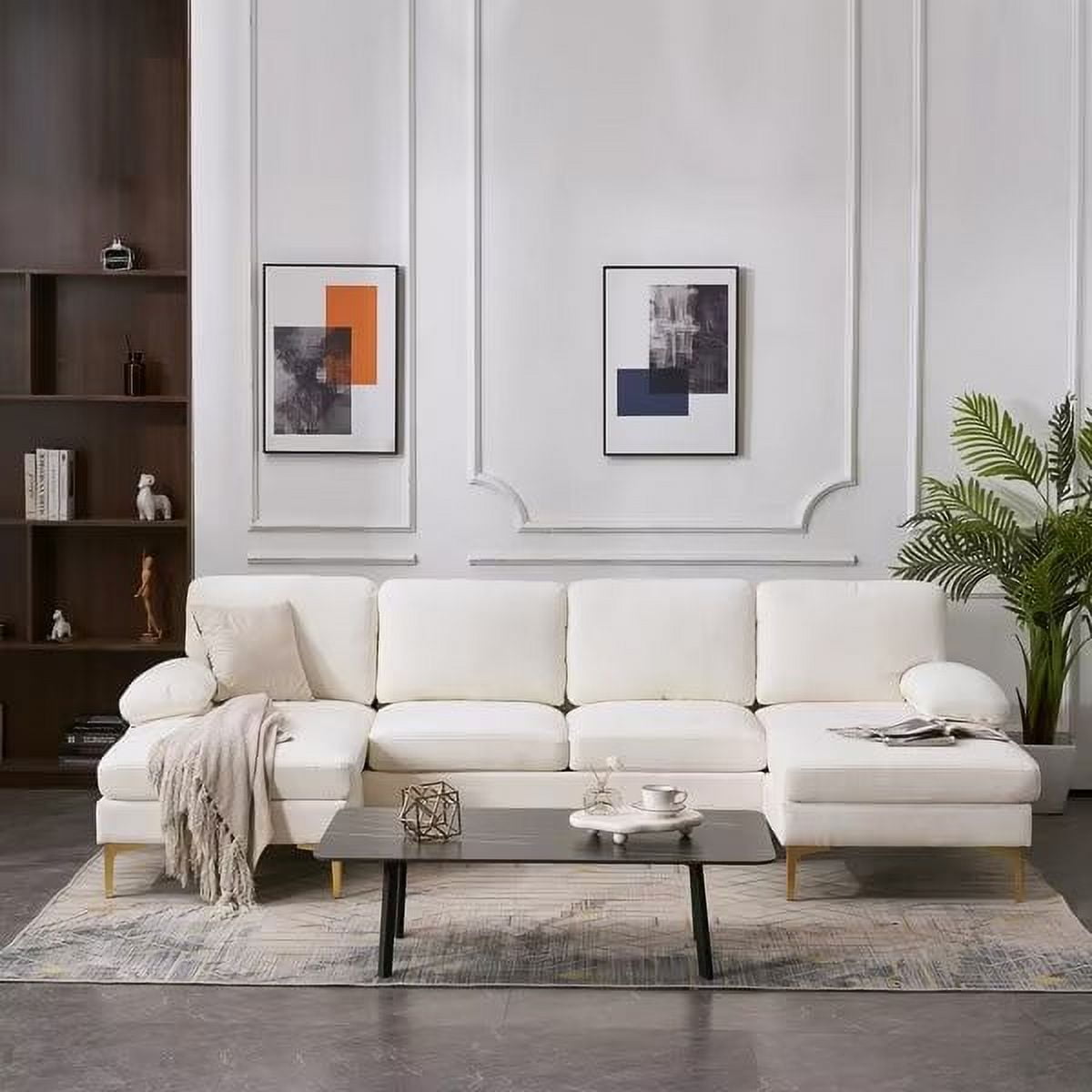 113.39inch U Shaped Sectional Sofa Couch Convertible Modular Sectional Sofa with Double Chaise Linen Upholstered Sofa Set 6 Seater Sofa for Living Room Apartment Easy Assembly Beige Walmart Business S...
