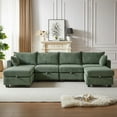 thumbnail image 1 of 113.5'' Oversized U Shaped Modular Sectional Sofa with Ottoman, Soft 6 Seater Corduroy Sleeper Sofa with Hidden Storage, Convertible Couch with Chaise for Living Room, Free Combination, Green, 1 of 7