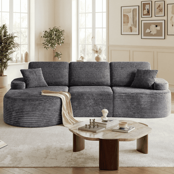 113" Cloud Sectional Sofa No Assembly Required, L-Shaped Modular Couch with 53" Deep Chaise Lounge, High-Density Foam & Corduroy Fabric, Oversized Sectional Sofa for Living Room Apartment
