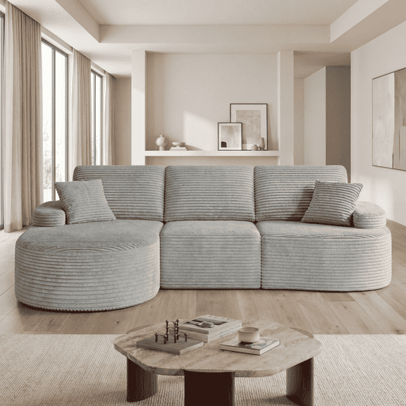 113" Cloud Sectional Sofa No Assembly Required, L-Shaped Modular Couch with 53" Deep Chaise Lounge, High-Density Foam & Corduroy Fabric, Oversized Sectional Sofa for Living Room Apartment