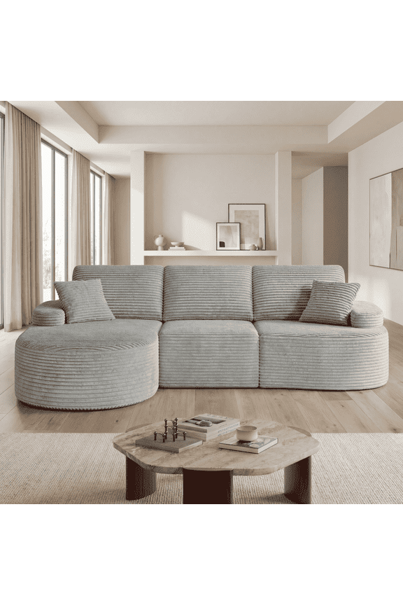 113" Cloud Sectional Sofa No Assembly Required, L-Shaped Modular Couch with 53" Deep Chaise Lounge, High-Density Foam & Corduroy Fabric, Oversized Sectional Sofa for Living Room Apartment
