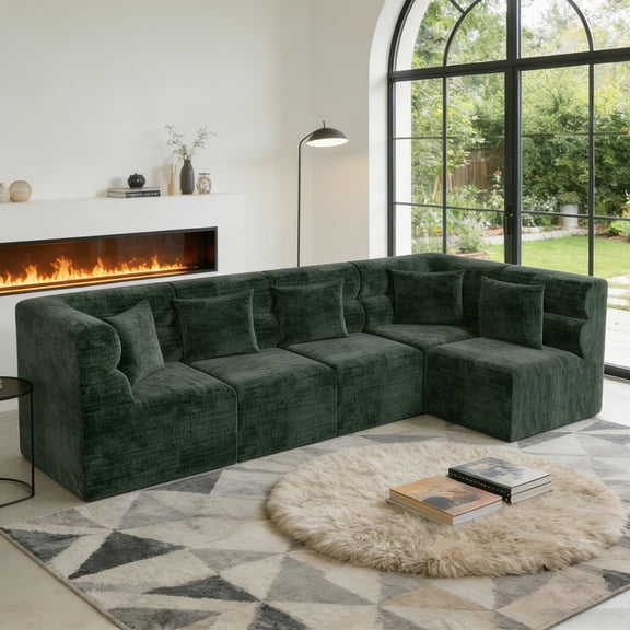 113" L-Shaped 5-Seater Boneless Compressed Couch Modular Sectional Cloud Foam Sofa
