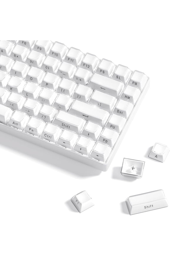 113 PBT Keycaps, Jelly Keycaps for Mechanical Keyboard, Side Printed Elegant Crystal Key Caps White (Doubleshot, MX, 100%, 75%, 65%, 60% Fit All, OEM)