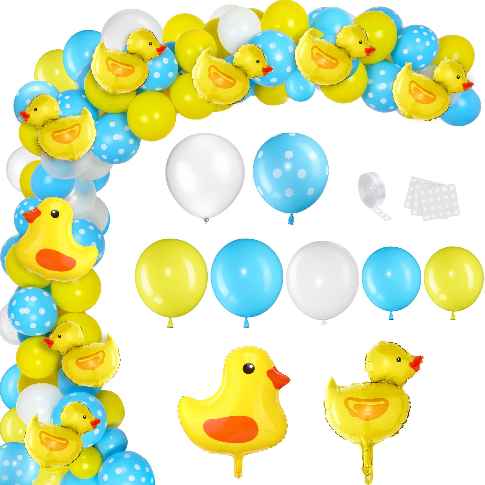 113Piece Duck Balloon Arch Garland Kit Yellow, Blue & White Latex