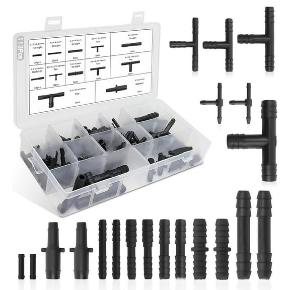 113 Pieces Car Vacuum Hose Connectors 12 Sizes 3-Way T-Shaped Connector Set
