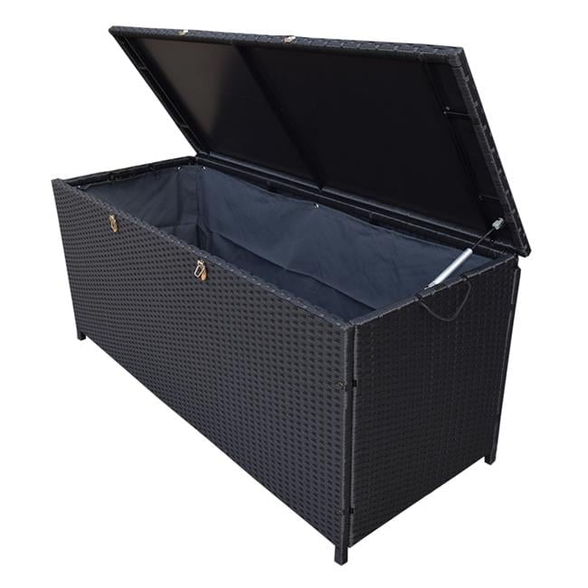 Black Resin Wicker 113 Gallon Indoor/Outdoor Deck Storage Box