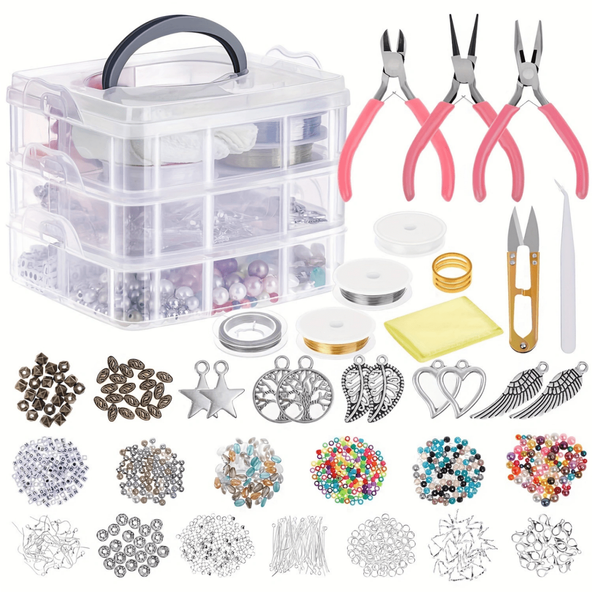 1137Pcs Jewelry Making Tools Set With Jewelry Pliers Beaded Thread Jewelry Beads & Charms Jewelry Necklaces Earrings Bracelets