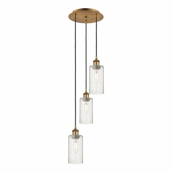113B-3P-BB-G434-7SDY Innovations Lighting Crown Point - 3 Light Cord Hung Pendant-11.25 Inch Tall and 12.63 Inch Wide-Brushed Brass Finish-Seedy Glass