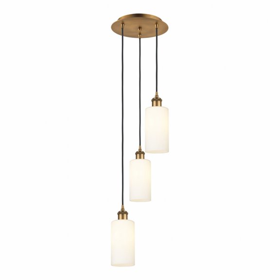 113B-3P-BB-G434-7WH Innovations Lighting Crown Point - 3 Light Cord Hung Pendant-11.25 Inch Tall and 12.63 Inch Wide-Brushed Brass Finish-White Glass