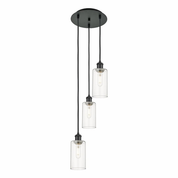 113B-3P-BK-G434-7CL Innovations Lighting Crown Point - 3 Light Cord Hung Pendant-11.25 Inch Tall and 12.63 Inch Wide-Matte Black Finish-Clear Glass
