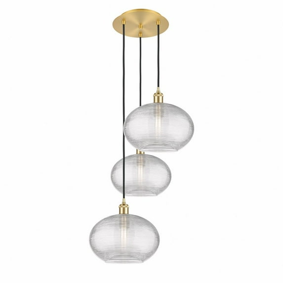 113B-3P-SG-G555-12CL-Innovations Lighting-Ithaca - 3 Light Cord Hung Multi Pendant In Industrial Style-33 Inches Tall and 18.5 Inches Wide-Satin Gold